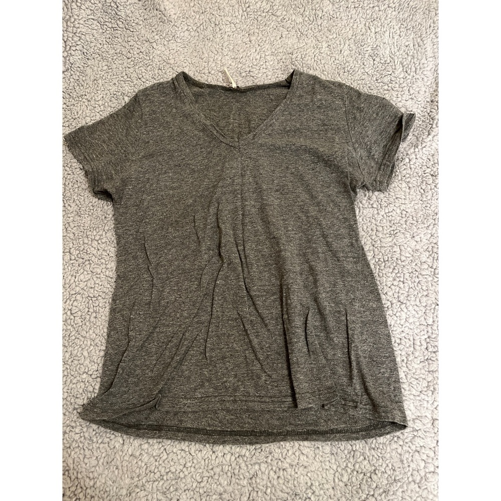 Poofw Women’s Large Gray Casual V-Neck Short Sleeve T-Shirt Top.